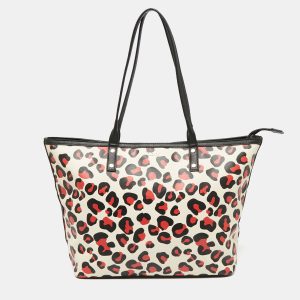 Dkny Black/Red Leopard Print Coated Canvas Zip Tote, Tote Handbags - Luxury Closet catalog