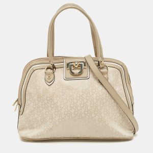 DKNY Cream/Beige Signature Canvas and Leather Dome Satchel, Satchels - Luxury Closet catalog