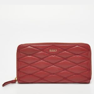 DKNY Red Quilted Leather Zip Around Compact Wallet, Wallets & Money Clips - Luxury Closet catalog