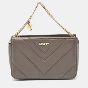 DKNY Grey Leather Chevron Chain Clutch, Clutches & Special Occasion Bags - Luxury Closet catalog