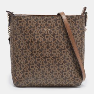 DKNY Brown Signature Coated Canvas and Leather Zip Messenger Bag, Handbags - Luxury Closet catalog