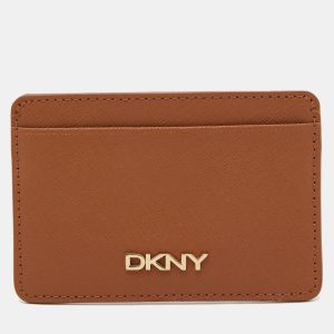 DKNY Tan Saffiano Leather Logo Card Holder, Wallets & Money Clips - Luxury Closet catalog