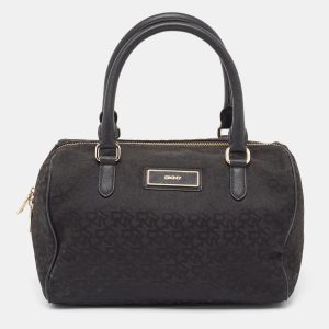 DKNY Black Monogram Canvas and Leather Logo Satchel, Satchels - Luxury Closet catalog