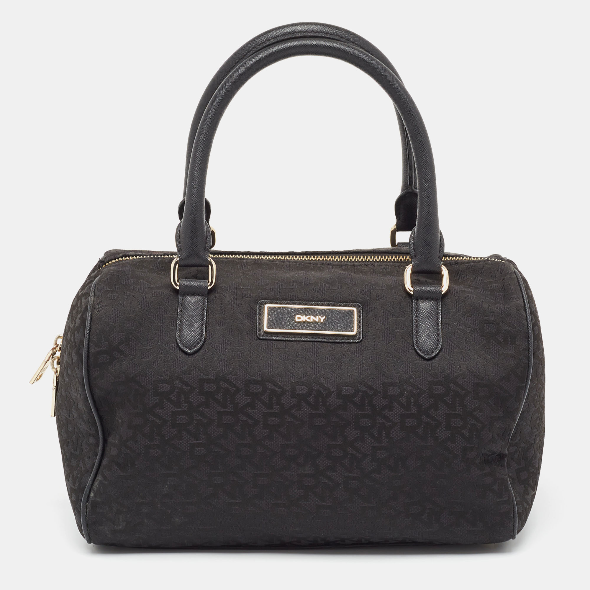 DKNY Black Monogram Canvas and Leather Logo Satchel, Satchels - Luxury Closet catalog