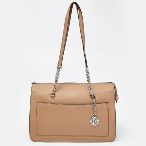 DKNY Beige Leather Large Bryant Chain Zip Tote, Tote Handbags - Luxury Closet catalog