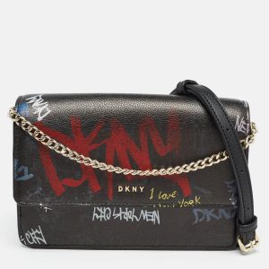 DKNY Black Leather Graffiti Print Flap Crossbody Bag, Handbags - Luxury Closet catalog