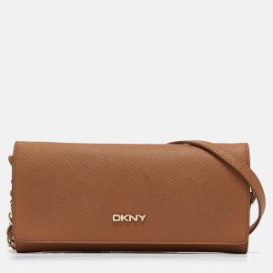 DKNY Brown Saffiano Leather Flap Wallet on Chain, Wallets & Money Clips - Luxury Closet catalog