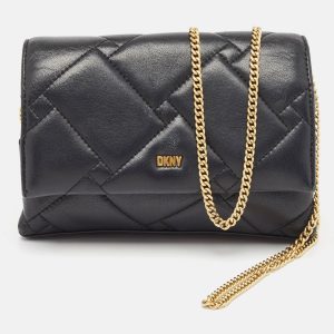 Dkny Black Quilted Leather Willow Chain Clutch, Clutches & Special Occasion Bags - Luxury Closet catalog