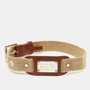 Dolce & Gabbana Beige Canvas and Leather Plaque Detail Waist Belt 65CM, Belt Buckles - Luxury Closet catalog