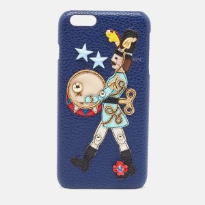 Dolce & Gabbana Blue Leather Nut Cracker Embellished iPhone 6 Case, Mobile Phone Cases - Luxury Closet catalog