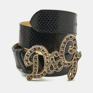D&G Black Snake Embossed Leather DG Crystals Embellished Belt 105, Belt Buckles - Luxury Closet catalog