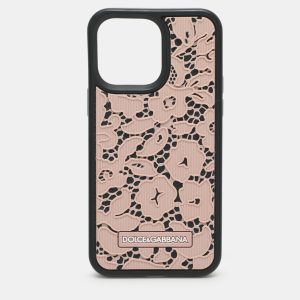 Dolce & Gabbana Pink/Black Lace Rubber iPhone 14 Pro Max Cover, Mobile Phone Cases - Luxury Closet catalog