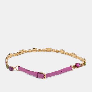 Dolce & Gabbana Purple Patent Leather Crystal Embellished Chain Waist Belt 80CM, Belt Buckles - Luxury Closet catalog