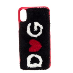 Dolce & Gabbana Black/Red Fur Logo Plaque iPhone X Cover, Mobile Phone Cases - Luxury Closet catalog