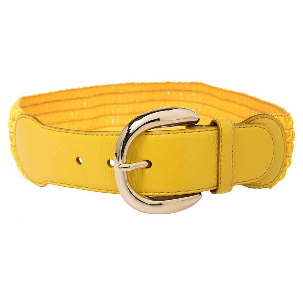 Dolce & Gabbana Yellow Leather and Straw Elastic Waist Belt 70 CM, Belt Buckles - Luxury Closet catalog