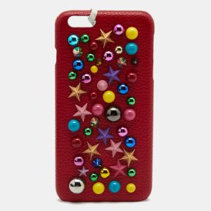 Dolce & Gabbana Red Leather Embellished iPhone 6 Plus Cover, Mobile Phone Cases - Luxury Closet catalog
