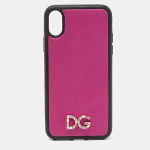 Dolce & Gabbana Pink/Black Leather iPhone X Cover, Mobile Phone Cases - Luxury Closet catalog