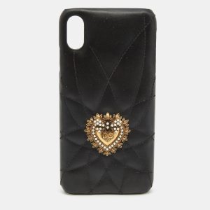 Dolce & Gabbana Black Quilted Leather Devotion iPhone XS Cover, Mobile Phone Cases - Luxury Closet catalog