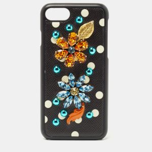 Dolce & Gabbana Black/White Polka Print Leather Crystals Embellished iPhone7 Case, Mobile Phone Cases - Luxury Closet catalog