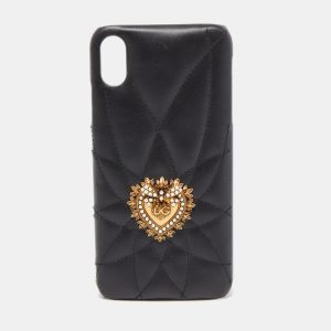 Dolce & Gabbana Black Leather Sacred Heart iPhone XS Case, Mobile Phone Cases - Luxury Closet catalog