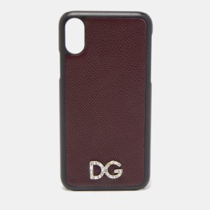 Dolce & Gabbana Burgundy/Black Leather iPhone X Cover, Mobile Phone Cases - Luxury Closet catalog
