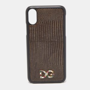 Dolce & Gabbana Green/Black Lizard Embossed Leather iPhone X Cover, Mobile Phone Cases - Luxury Closet catalog
