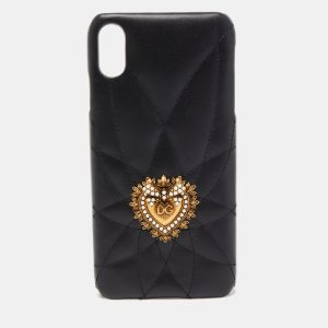 Dolce & Gabbana Black Quilted Leather Devotion iPhone XS Cover, Mobile Phone Cases - Luxury Closet catalog