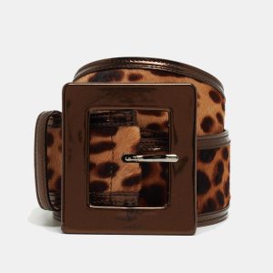 Dolce & Gabbana Bronze/Beige Leopard Print Calf Hair and Patent Leather Wide Buckle Belt 80CM, Belt Buckles - Luxury Closet catalog