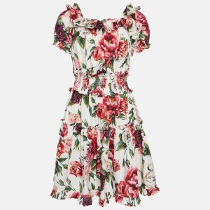 Dolce & Gabbana White Floral Print Cotton Ruffled Dress L, Dresses - Luxury Closet catalog