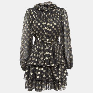 Dolce & Gabbana Black Polka Dot Silk Brocade Tie-Up Waist Mini Dress M, Dresses - Luxury Closet catalog
