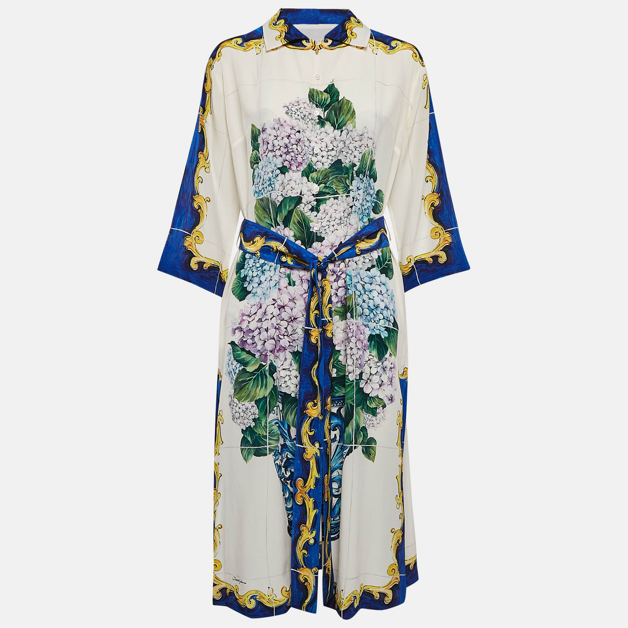 Dolce & Gabbana Multicolor Printed Silk Belted Midi Dress M, Dresses - Luxury Closet catalog