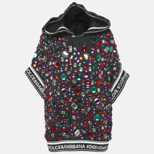 Dolce & Gabbana Black Crystal Embellished Short Sleeve Hooded Sweatshirt S, Sweaters & Cardigans - Luxury Closet catalog