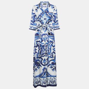 Dolce & Gabbana White/Blue Majolica Print Silk Shirt Dress XS, Dresses - Luxury Closet catalog