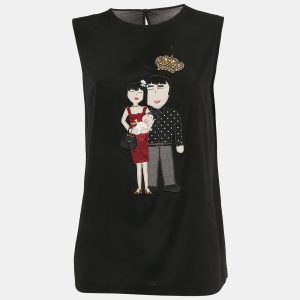 Dolce & Gabbana Black DG Family Applique Silk Sleeveless Top M, Shirts & Tops - Luxury Closet catalog