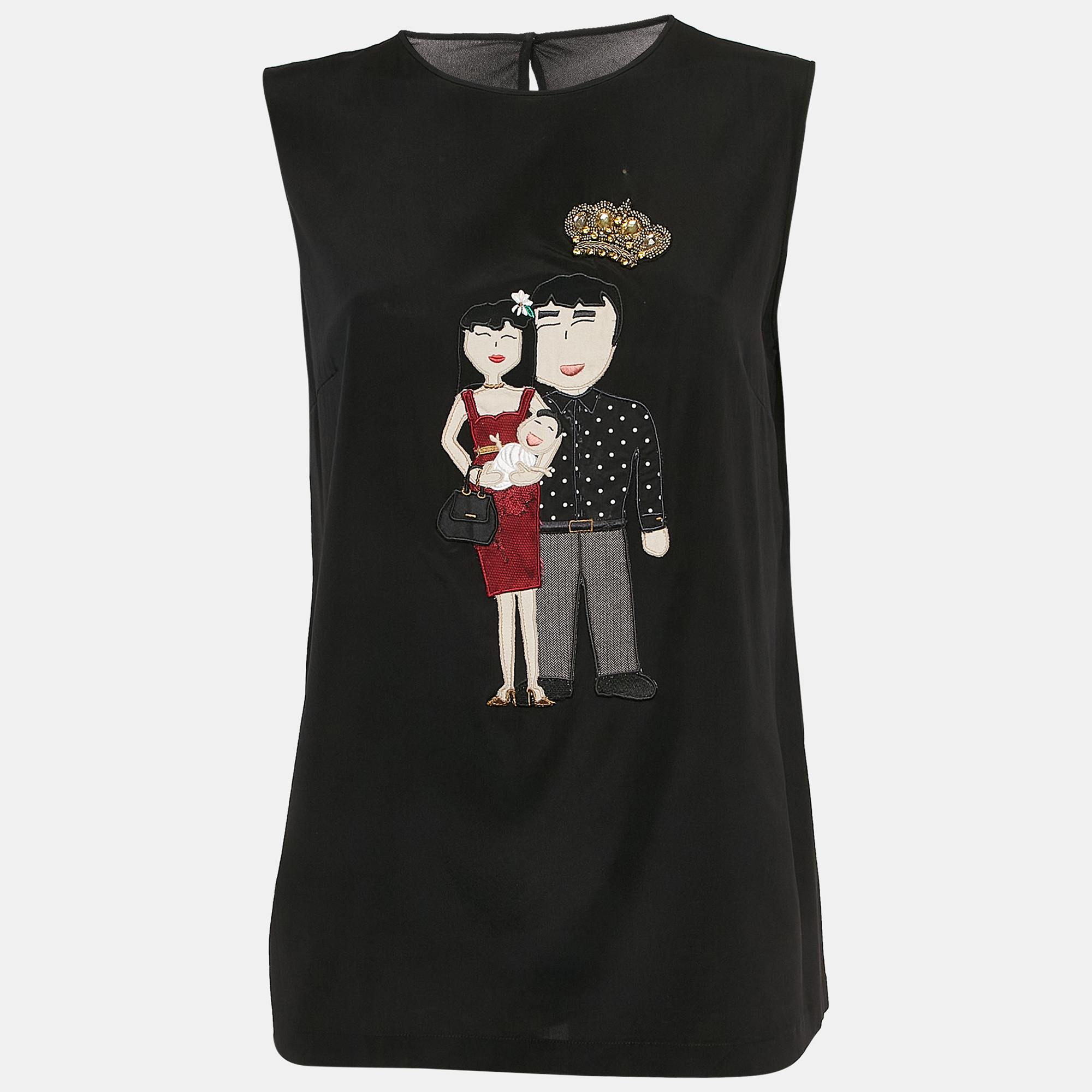 Dolce & Gabbana Black DG Family Applique Silk Sleeveless Top M, Shirts & Tops - Luxury Closet catalog