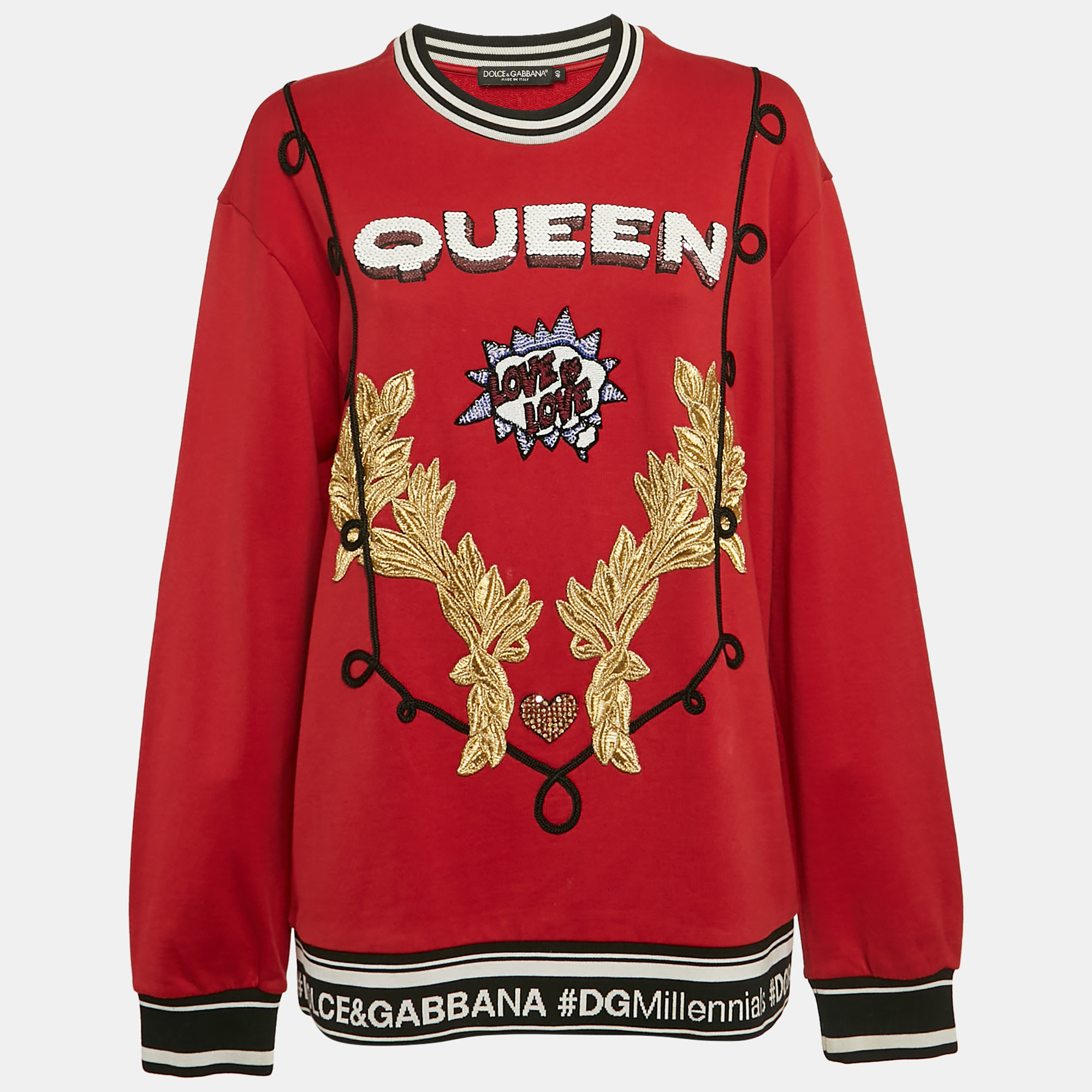 Dolce & Gabbana Red Queen Love Applique Cotton Sweatshirt S, Sweaters & Cardigans - Luxury Closet catalog