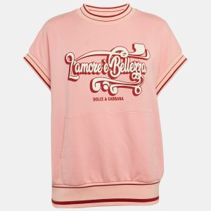 Dolce & Gabbana Pink Printed Cotton Contrast Trim Detail Crew Neck T-Shirt S, Shirts & Tops - Luxury Closet catalog