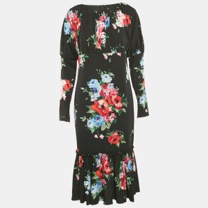 Dolce & Gabbana Black Floral Print Silk Flounce Midi Dress M, Dresses - Luxury Closet catalog
