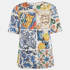 Dolce & Gabbana Multicolor Printed Anglaise Broderie Round Neck Top M, Shirts & Tops - Luxury Closet catalog