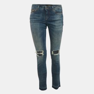 Dolce & Gabbana Blue Logo Applique Denim Ripped Jeans S Waist 29", Jeans - Luxury Closet catalog