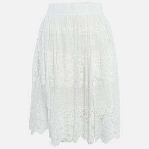 Dolce & Gabbana White Cotton Lace Gathered Knee Length Skirt S, Skirts - Luxury Closet catalog