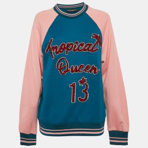 Dolce & Gabbana Blue/Pink Embroidered Cotton Sweatshirt S, Sweaters & Cardigans - Luxury Closet catalog