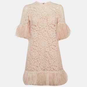 Dolce & Gabbana Pink Lace Feather Embellished Mini Dress S, Dresses - Luxury Closet catalog