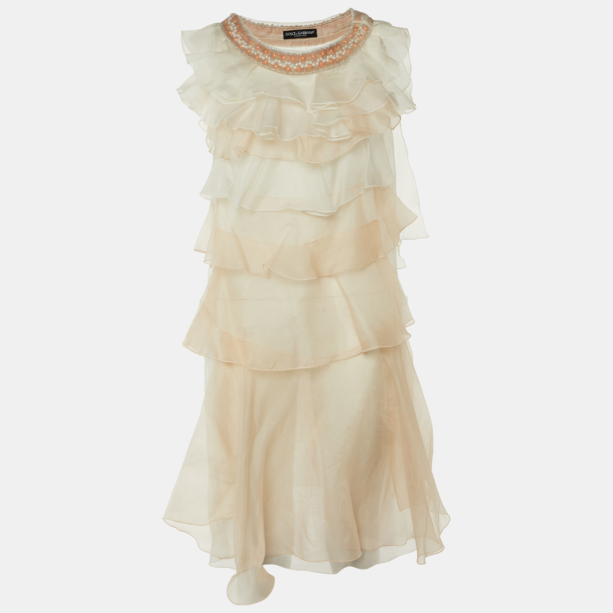 Dolce & Gabbana white & Pink Organza Ruffled Mini Dress S, Dresses - Luxury Closet catalog