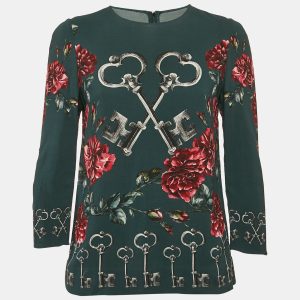 Dolce & Gabbana Green Key & Floral Print Crepe Top S, Shirts & Tops - Luxury Closet catalog