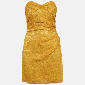Dolce & Gabbana Yellow Lace Draped Strapless Mini Dress M, Dresses - Luxury Closet catalog