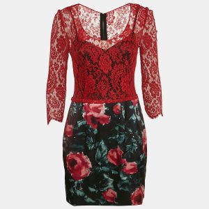 Dolce & Gabbana Red/Black Lace and Floral Print Crepe Mini Dress M, Dresses - Luxury Closet catalog