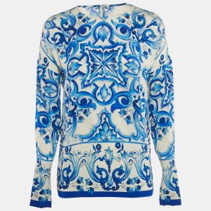 Dolce & Gabbana White/Blue Printed Silk Long Sleeve Top S, Shirts & Tops - Luxury Closet catalog