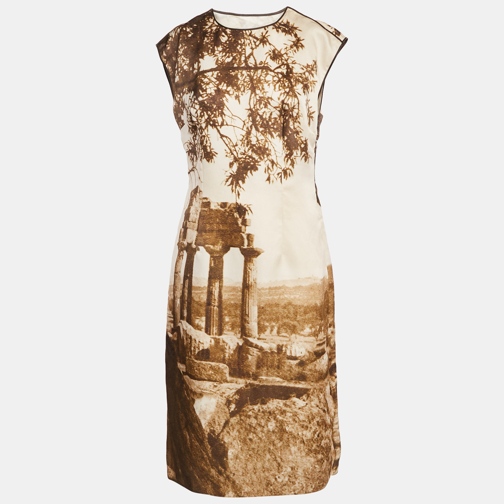 Dolce & Gabbana Beige Digital Greek Temple Print Silk Sleeveless Midi Dress M, Dresses - Luxury Closet catalog