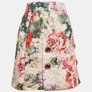 Dolce & Gabbana Multicolor Floral Print Lurex Jacquard Rhinestone Detail Mini Skirt S, Skirts - Luxury Closet catalog
